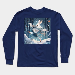 White rabbit dancing in the snow Long Sleeve T-Shirt